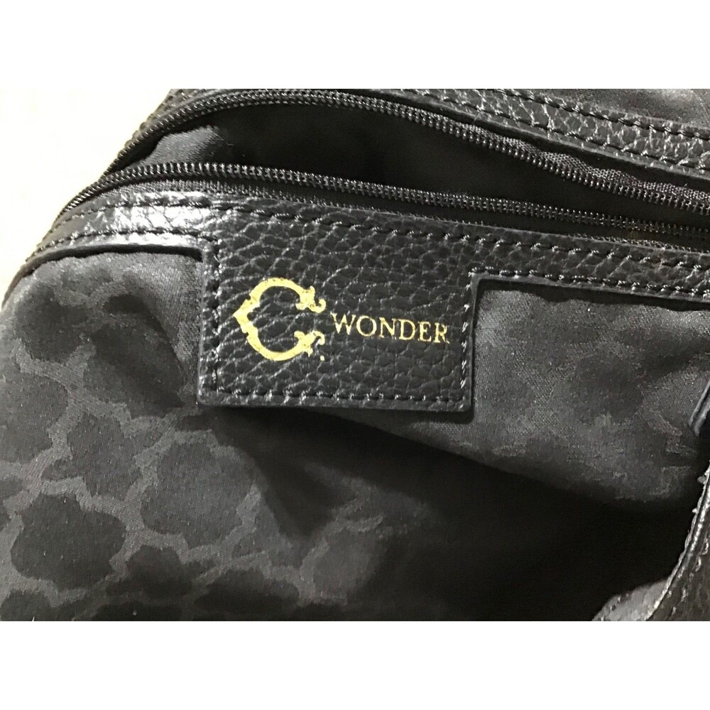 C Wonder Bucket Shopper Drawstring Tote Bag Shoulder Bag Black Pebbled Leather - Picture 14 of 16